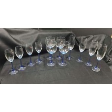 12 PCS GLASSES SET BLUE ROCCO BORMIOLI WINE/CHAMPAGNE/SHERRY